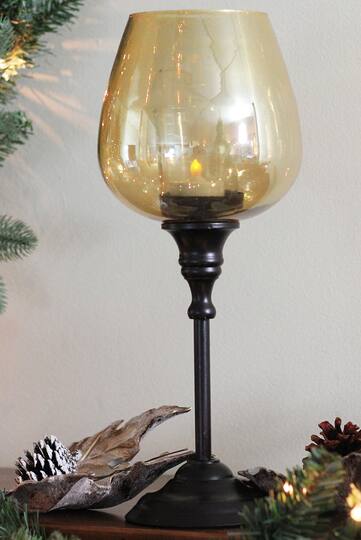 13" Decorative Small Golden Luster Brown Stemmed Votive Candle Holder